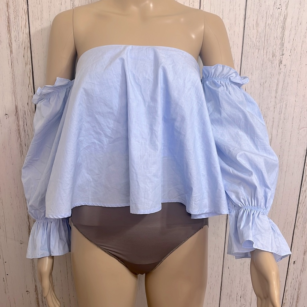 NWT Zara Trafaluc Blue Cold ShoulderCrop Top Size Large